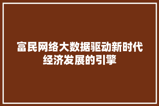 富民网络大数据驱动新时代经济发展的引擎