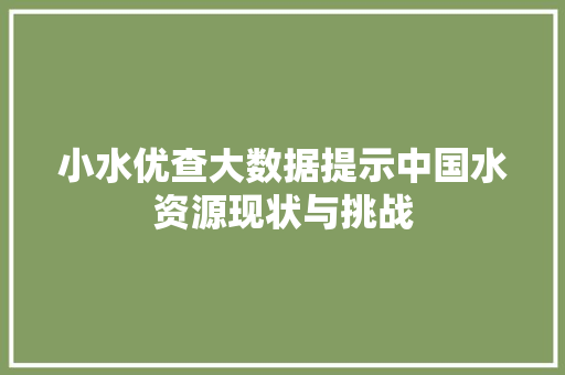 小水优查大数据提示中国水资源现状与挑战