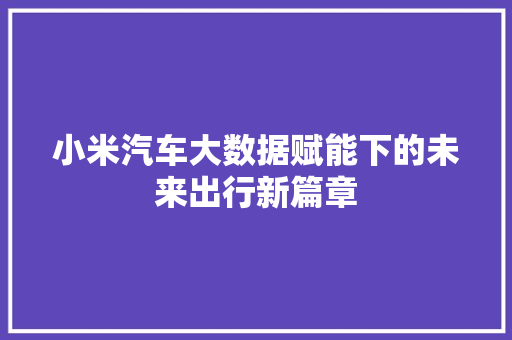小米汽车大数据赋能下的未来出行新篇章 网络技术