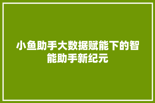 小鱼助手大数据赋能下的智能助手新纪元