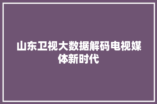 山东卫视大数据解码电视媒体新时代 操作系统