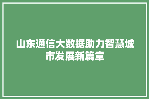 山东通信大数据助力智慧城市发展新篇章