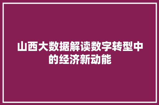 山西大数据解读数字转型中的经济新动能