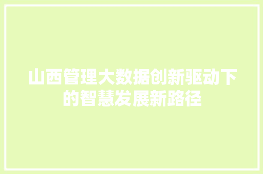 山西管理大数据创新驱动下的智慧发展新路径 山西管理大数据创新驱动下的智慧发展新路径