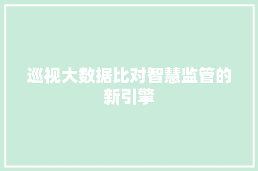 巡视大数据比对智慧监管的新引擎
