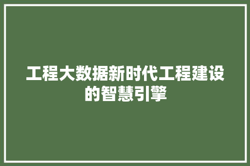 工程大数据新时代工程建设的智慧引擎 工程大数据新时代工程建设的智慧引擎