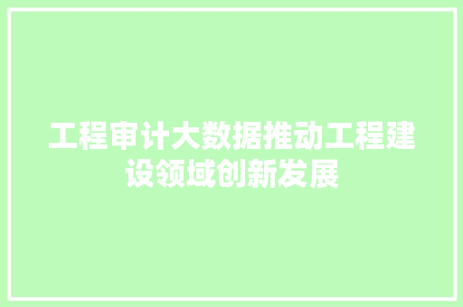 工程审计大数据推动工程建设领域创新发展 工程审计大数据推动工程建设领域创新发展