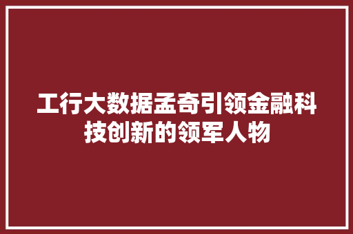 工行大数据孟奇引领金融科技创新的领军人物 工行大数据孟奇引领金融科技创新的领军人物