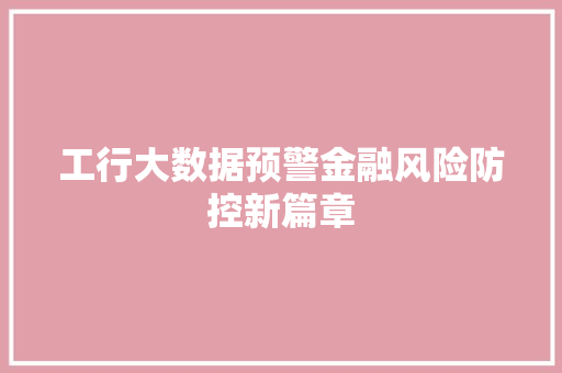 工行大数据预警金融风险防控新篇章