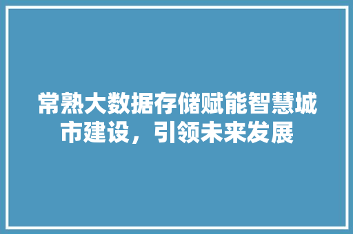 常熟大数据存储赋能智慧城市建设，引领未来发展