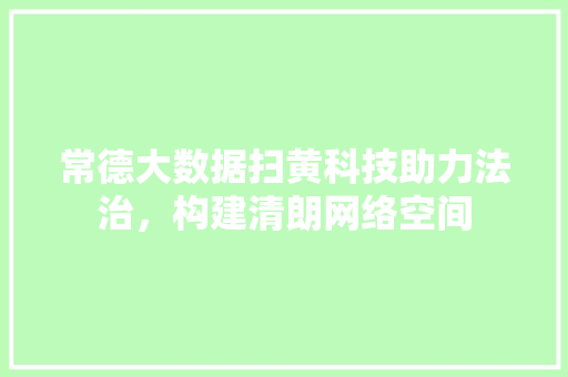 常德大数据扫黄科技助力法治，构建清朗网络空间