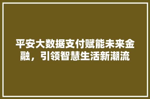 平安大数据支付赋能未来金融，引领智慧生活新潮流