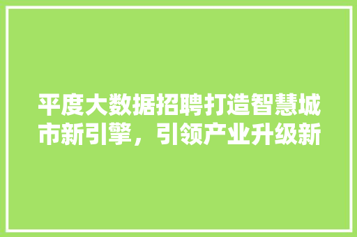 平度大数据招聘打造智慧城市新引擎，引领产业升级新篇章
