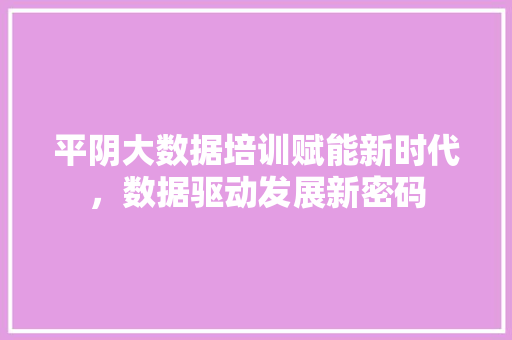 平阴大数据培训赋能新时代，数据驱动发展新密码