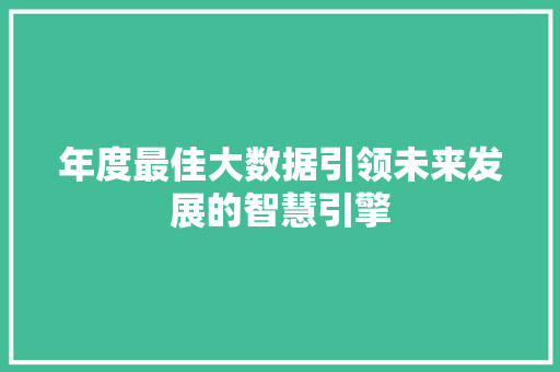 年度最佳大数据引领未来发展的智慧引擎