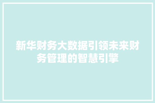 新华财务大数据引领未来财务管理的智慧引擎 新华财务大数据引领未来财务管理的智慧引擎