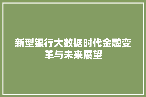 新型银行大数据时代金融变革与未来展望 新型银行大数据时代金融变革与未来展望