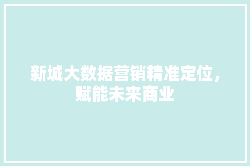 新城大数据营销精准定位,赋能未来商业 新城大数据营销精准定位,赋能未来商业