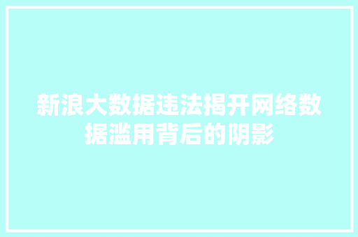 新浪大数据违法揭开网络数据滥用背后的阴影