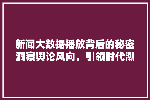 新闻大数据播放背后的秘密洞察舆论风向,引领时代潮流 新闻大数据播放背后的秘密洞察舆论风向,引领时代潮流