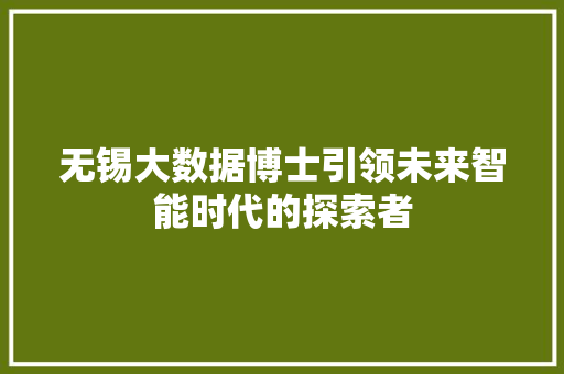 无锡大数据博士引领未来智能时代的探索者