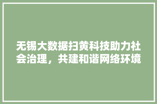 无锡大数据扫黄科技助力社会治理，共建和谐网络环境