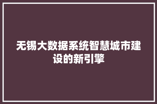 无锡大数据系统智慧城市建设的新引擎