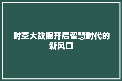 时空大数据开启智慧时代的新风口