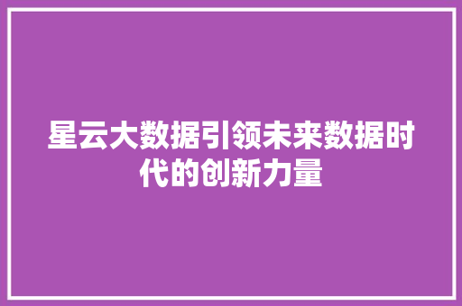 星云大数据引领未来数据时代的创新力量