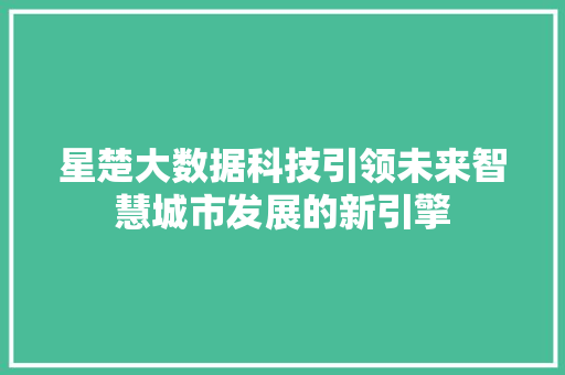 星楚大数据科技引领未来智慧城市发展的新引擎 编程语言