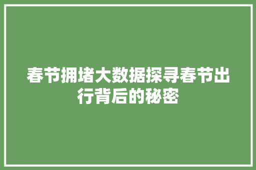春节拥堵大数据探寻春节出行背后的秘密