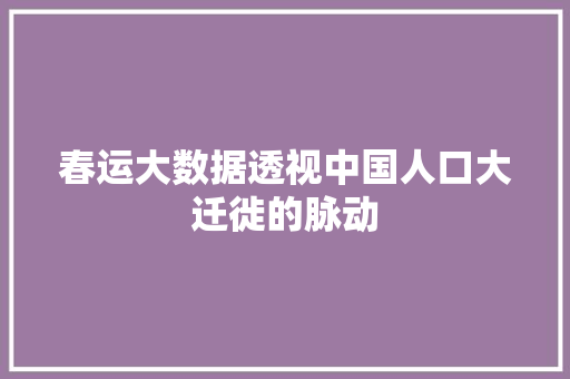 春运大数据透视中国人口大迁徙的脉动 操作系统 春运大数据透视中国人口大迁徙的脉动 操作系统