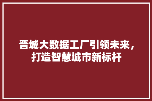 晋城大数据工厂引领未来，打造智慧城市新标杆