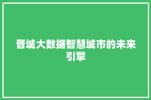 晋城大数据智慧城市的未来引擎