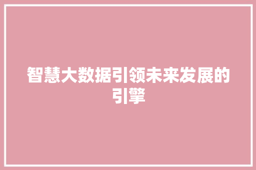 智慧大数据引领未来发展的引擎 智慧大数据引领未来发展的引擎