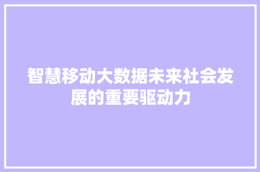 智慧移动大数据未来社会发展的重要驱动力