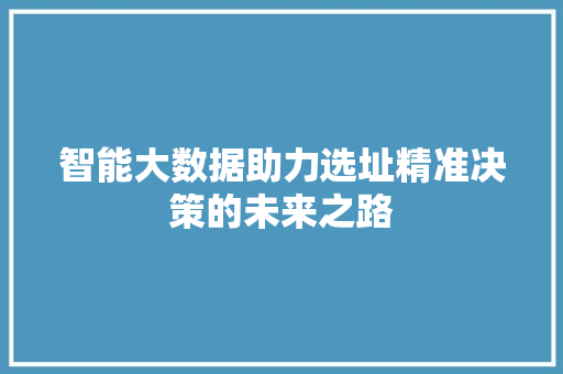 智能大数据助力选址精准决策的未来之路 智能大数据助力选址精准决策的未来之路