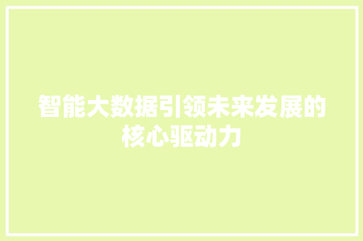 智能大数据引领未来发展的核心驱动力