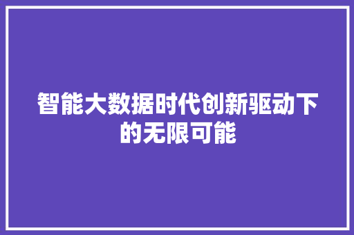 智能大数据时代创新驱动下的无限可能