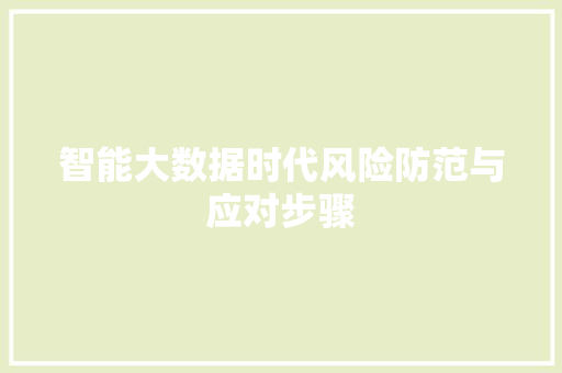 智能大数据时代风险防范与应对步骤