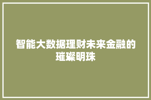智能大数据理财未来金融的璀璨明珠
