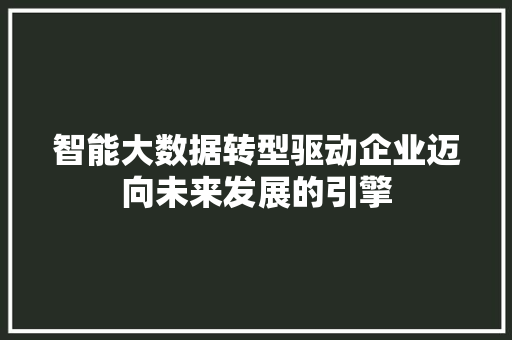 智能大数据转型驱动企业迈向未来发展的引擎 智能大数据转型驱动企业迈向未来发展的引擎
