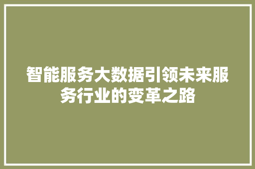 智能服务大数据引领未来服务行业的变革之路