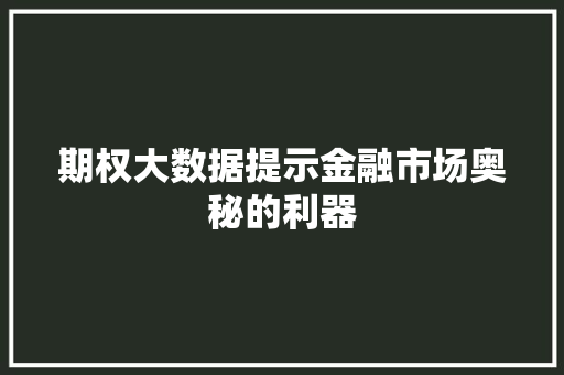 期权大数据提示金融市场奥秘的利器