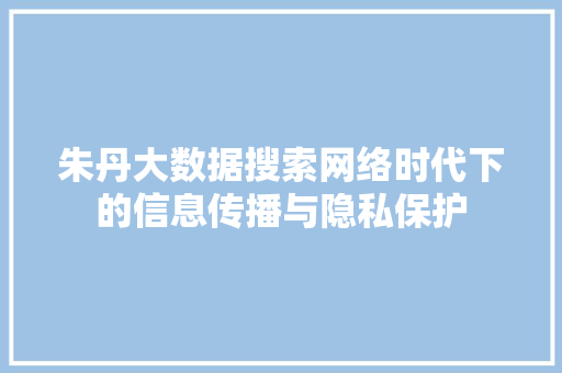 朱丹大数据搜索网络时代下的信息传播与隐私保护