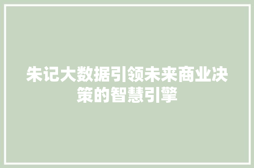 朱记大数据引领未来商业决策的智慧引擎