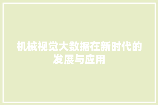 机械视觉大数据在新时代的发展与应用