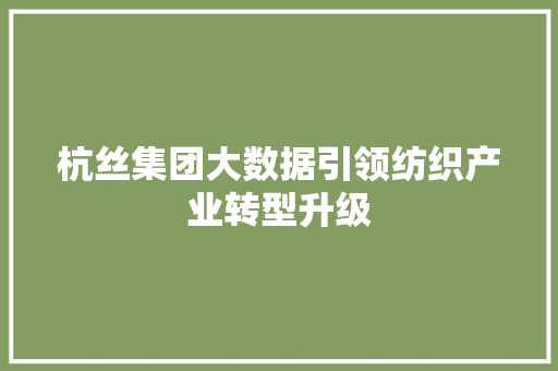杭丝集团大数据引领纺织产业转型升级