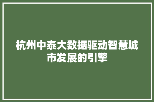 杭州中泰大数据驱动智慧城市发展的引擎