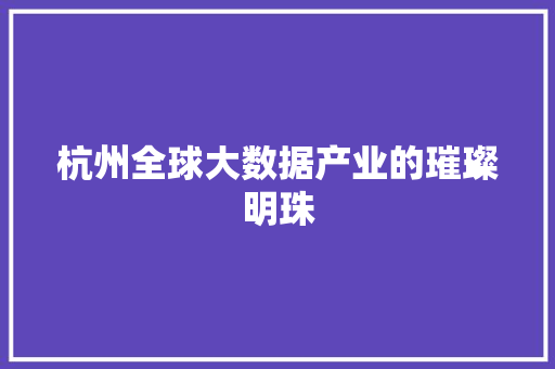 杭州全球大数据产业的璀璨明珠